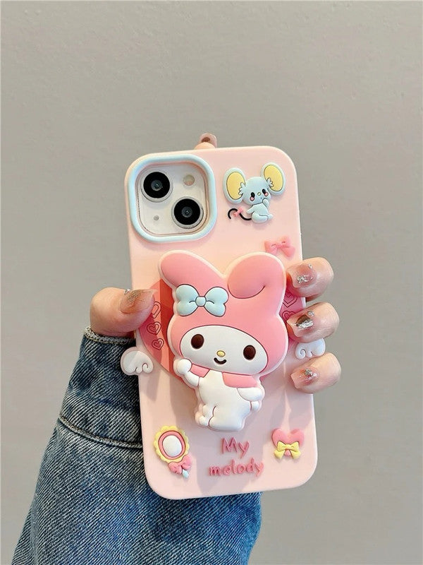 Cute 3D My Melody Cinnamoroll Cartoon Adorable Kitty Pink Bunny Pop Case